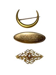 Trio Of Antique Gold Pins 10K And 12K