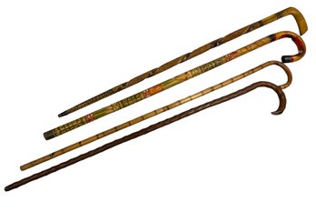 Four Vintage Carved Wood Canes Mexico Bamboo Etc