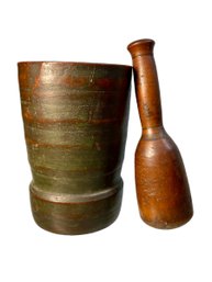 Antique Wooden Mortar And Pestle