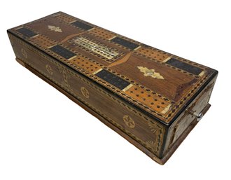 Antique Inlaid Wooden Cribbage Board