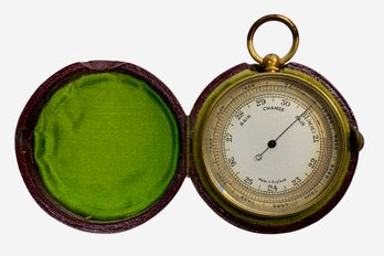 Antique Pocket Barometer Made In England In Leather Carrying Case