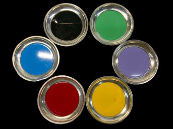 Mid Century Towle Sterling And Enamel Multicolor Coasters