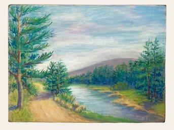 Antique Pastel By Unknown Artist Vibrant Landscape