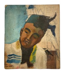 Modernist Oil On Board Abstract Portrait Of A Boy Unsigned Mystery  Artist