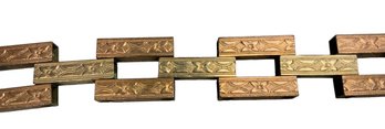 Chunky Victorian Antique Floral Etched Boxy Chain Link Bracelet Two Tone 1/20 12K Mark