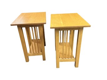 Pair Of Craftsman Collection Oak Mission Style End Tables
