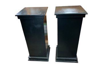 Pair Of Vintage Black Painted Wooden Display Plinths