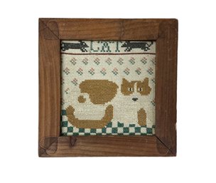 Cute Little Cat Cross Stitch Panel In A Heart Decorated Frame