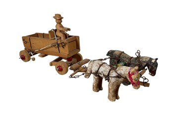 Folk Art Carved Wood Horse And Wagon Made By Edd Fulkes Senior Age 92