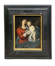 18th Century Oil Painting After Anthony Van Dyck Virgin  And Child Canvas Laid On Panel
