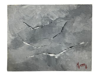 Gloucester Artist William Mitchell Un-Framed Oil On Board Painting Of Seagulls