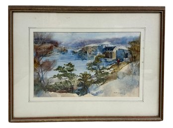 Watercolor Of Winter Harbor Scene By Ruth Wynd
