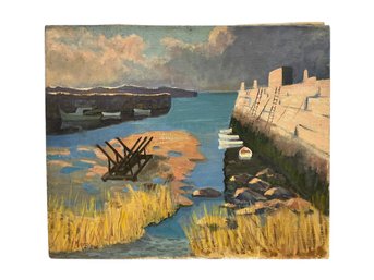 William Mitchell Oil On Canvas Of Lanes Cove Gloucester Vintage Painting