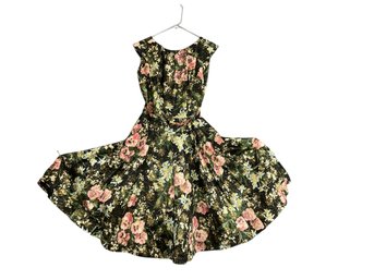 1950s Kramer Original Black Cotton Satin Dress