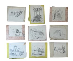 Antique Pencil Sketches Of Various European Scenes