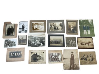 Lot Of Antique Photographs And Cabinet Cards With Railway Workers Horse And Buggy 4th Of July Etc