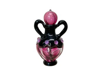 Tiny Blown Glass Pink And Black Lampwork Perfume Bottle