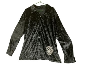 Extremely 90s Black Velvet Dragon Button Up XL