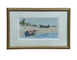 Watercolor By E Heywood Norris Of Fishing Boats On Beach Ipswich MA Artist