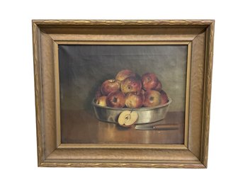 Willis Henry Plummer (1839-1935) Oil On Canvas Of Apples In Tray Signed And Dated 1900