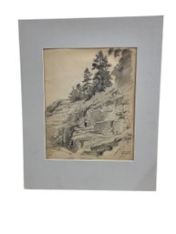 Attributed To C H Richert (1880-1974) Charcoal Sketch Of Ocean Drive Bar Harbor Maine