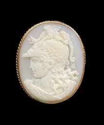 Exceptional Victorian 10K Yellow Gold Cameo Brooch With Bust Of Minerva