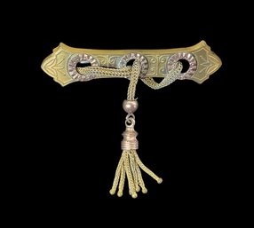 Antique Victorian Gold Gilt Braided Tassel Brooch