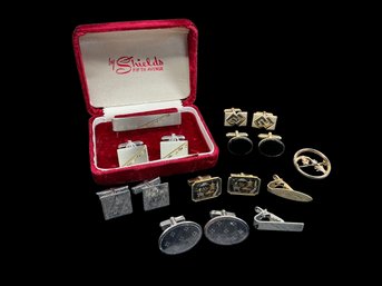 Lot Of Vintage Sterling And Costume Cuff Links And Tie Clips Swank Etc