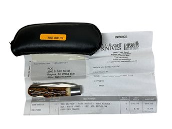 A G Russell Knives Tim Britton Signed Baby Bullet Folding Pocket Knife Stag Handle