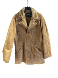 Vintage 1970s Mens Tan Suede Leather Faux Fur Lined Jacket By McGregor Size 40