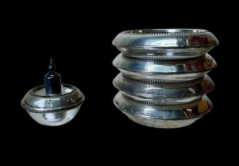 Set Of 4 Engraved Sterling Rim Coasters And Sterling Rim Lighter