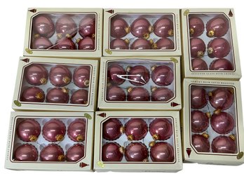 9 Boxes Of Vintage Dusty Rose Christmas By Krebs Glass Ornaments