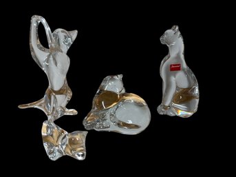 4 Baccarat Cat Kitty Figurine Sculptures Perfect Condition