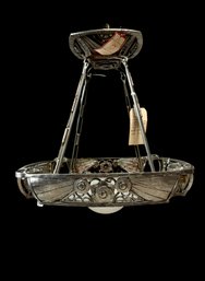 1920s Hettier & Vincent French Art Deco Nickel Plated Cast Iron Chandelier