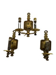 Trio Of Matching Brass Bradley And Hubbard Wall Sconces