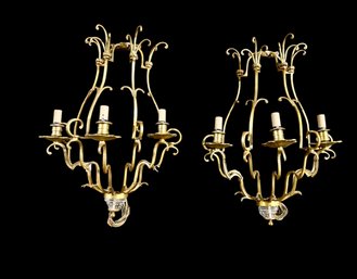 Pair Of Brass Bird Cage Sconces