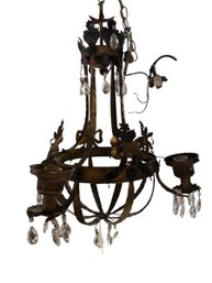 Antique Metal Chandelier W Some Crystals - As Found