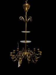 12 Light Gas Chandelier Brass C 1860
