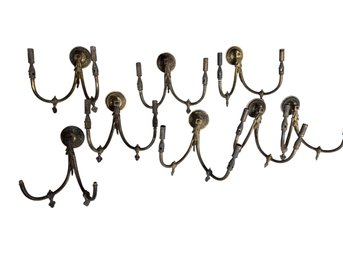 Set Of 8 Gas Double Arm Sconces, Never Electrified Original Burners C 1870