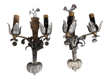 Pair Of Silver And Gold Metal Antique Sconces