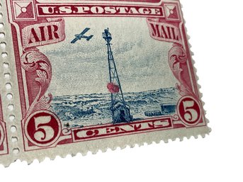 Block Of Four 1928 Beacon On The Rocky Mountains 5 Cents Airmail Postage Stamp With Printing Error Or Oddity