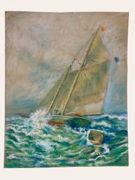 Antique Pastel Of Sailboat And White Caps