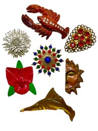 Lot Of Retro Pins Including Swordfish And Lobster