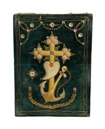 Antique Hand Embroidered Sailors Valentine On Velvet With Metallic Thread