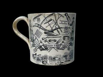 Farmers Arms English Porcelain Transfer Ware Mug Early 19th C
