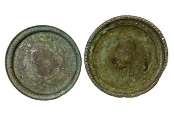 Two Distressed Vintage Middle Eastern Copper Plated Trays Plant Under Trays Garden Decor