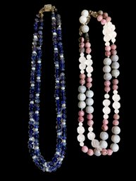 Two Natural Stone Beaded Necklaces Amethyst, Lace Agate Etc