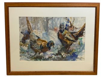 Ruth C. Hagstrom (1906-2007) Watercolor Of Pheasants Signed And Framed Rockport Artist