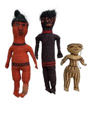 Trio Of Antique Folk Art Basketry Dolls