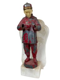 Funky Chinese Boy In Traditional Dress Soapstone And Pot Metal Bookend